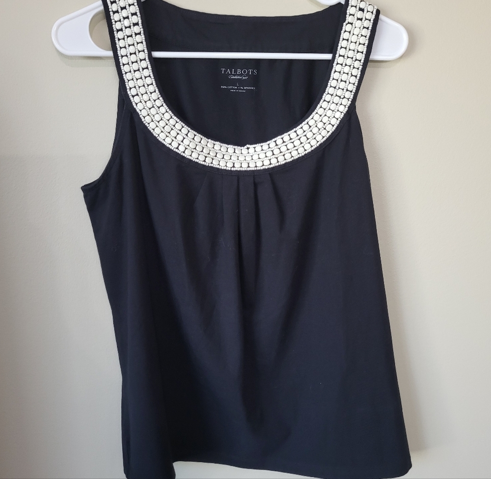 Talbots Sleeveless Top‎ Embellished Beaded Neckline Size L